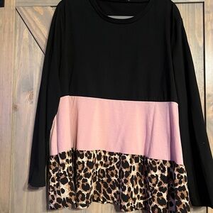 Black and Pink Leopard Print Women's Top